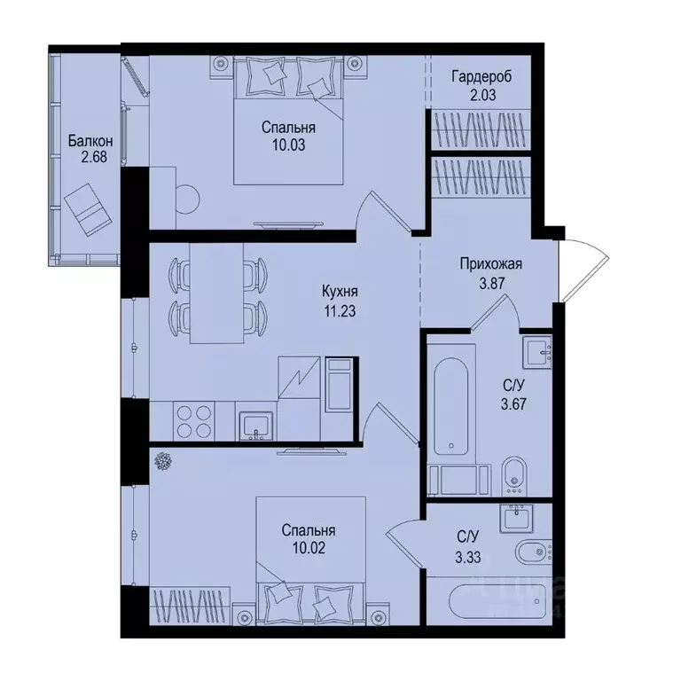 2-к кв. Ленинградская область, Всеволожский район, Заневское городское ... - Фото 1