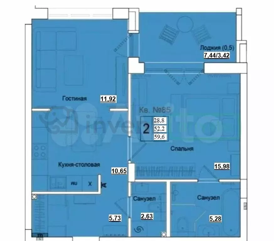 1-комнатная квартира: Калининград, улица Молодой Гвардии, 34 (59.6 м) - Фото 1