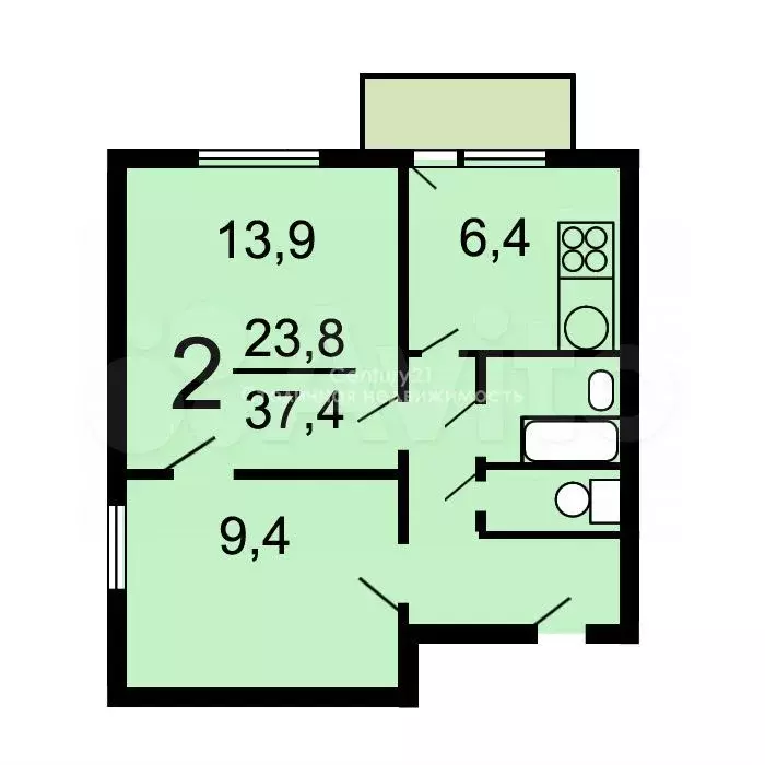 2-к. квартира, 37,1 м, 12/12 эт. - Фото 0