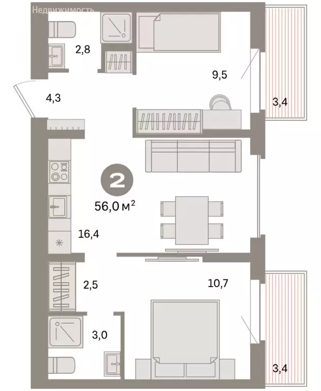 2-комнатная квартира: Екатеринбург, жилой район Сортировочный, ... - Фото 2