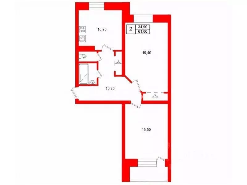 Квартира, 2 комнаты, 61 м - Фото 1