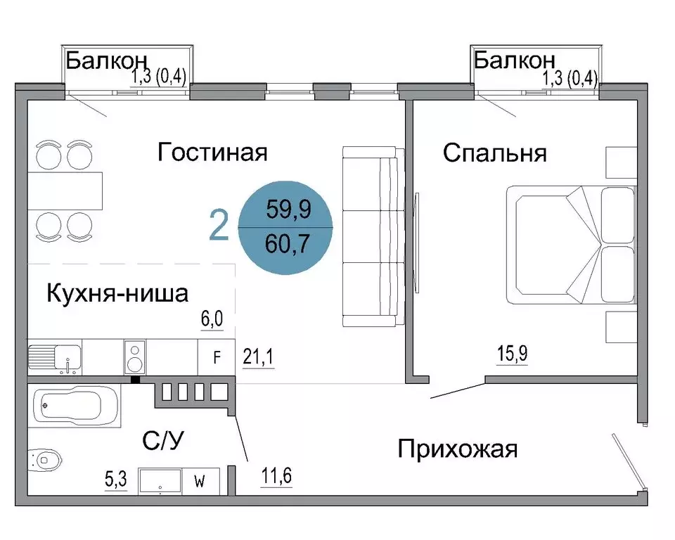 2-комнатная квартира: Керчь, ул. Колхозная (60.7 м) - Фото 0