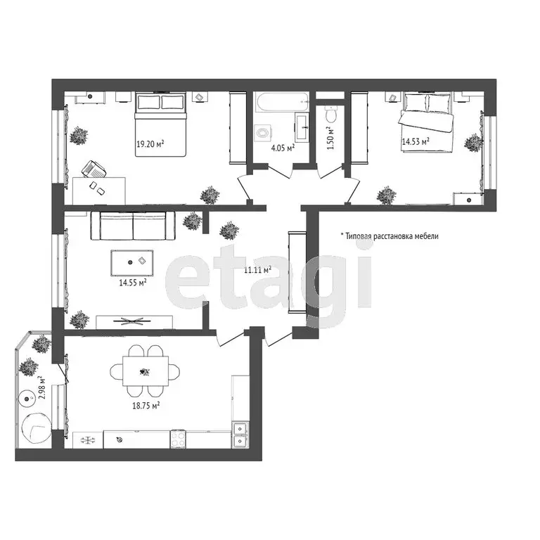3-комнатная квартира: Тюмень, улица Павла Шарова, 7 (86.8 м) - Фото 1
