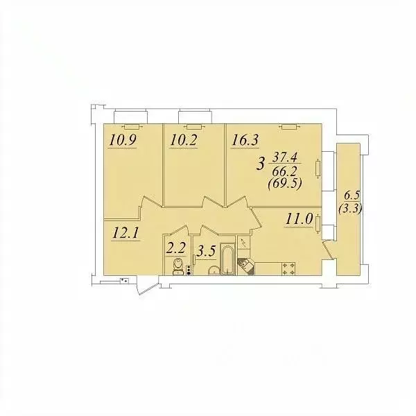 3-к кв. Вологодская область, Вологда  (69.5 м) - Фото 1