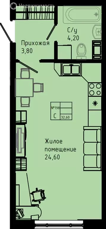 Квартира-студия: Коммунар, Железнодорожная улица, 41к3 (32.6 м) - Фото 1