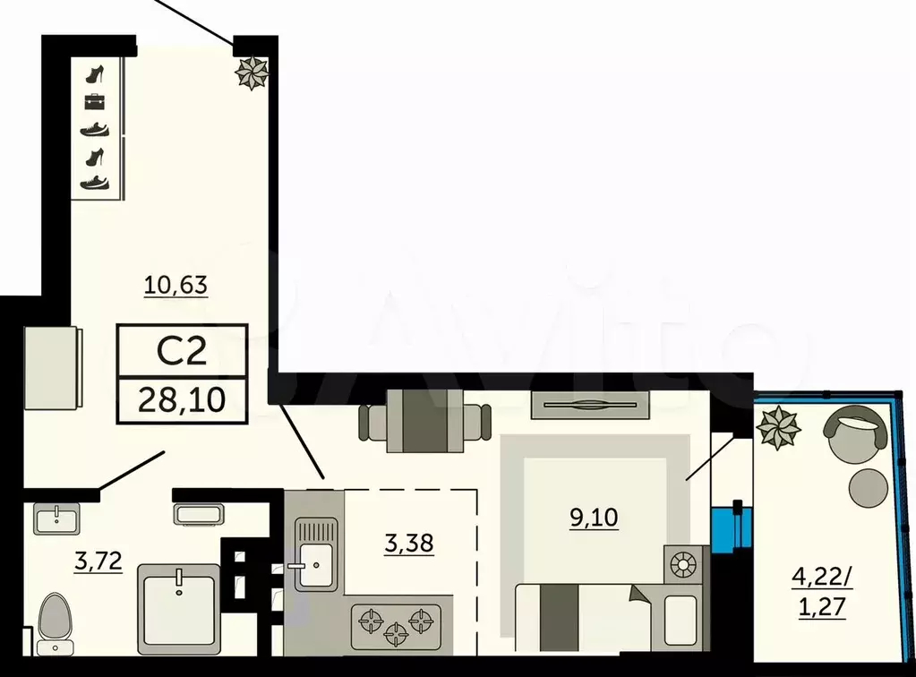 Квартира-студия, 28,6 м, 2/26 эт. - Фото 0