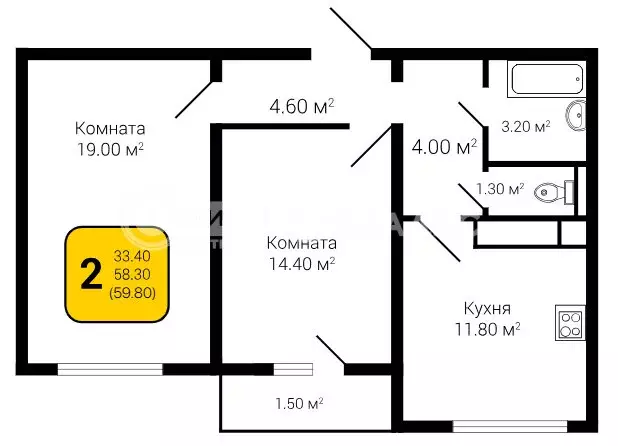 2-комнатная квартира: Воронеж, улица Шишкова, 140Б/23 (59.8 м) - Фото 0