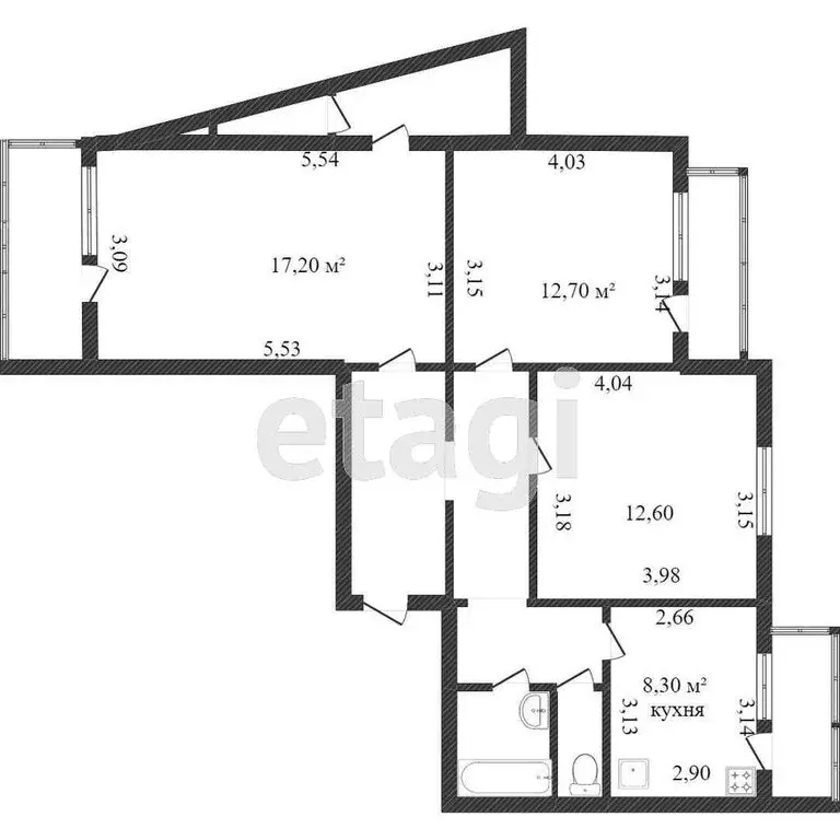 3-комнатная квартира: Белгород, бульвар Юности, 27 (71.5 м) - Фото 0