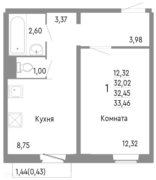 Продаётся 1-к квартира, 32.45 м - Фото 0
