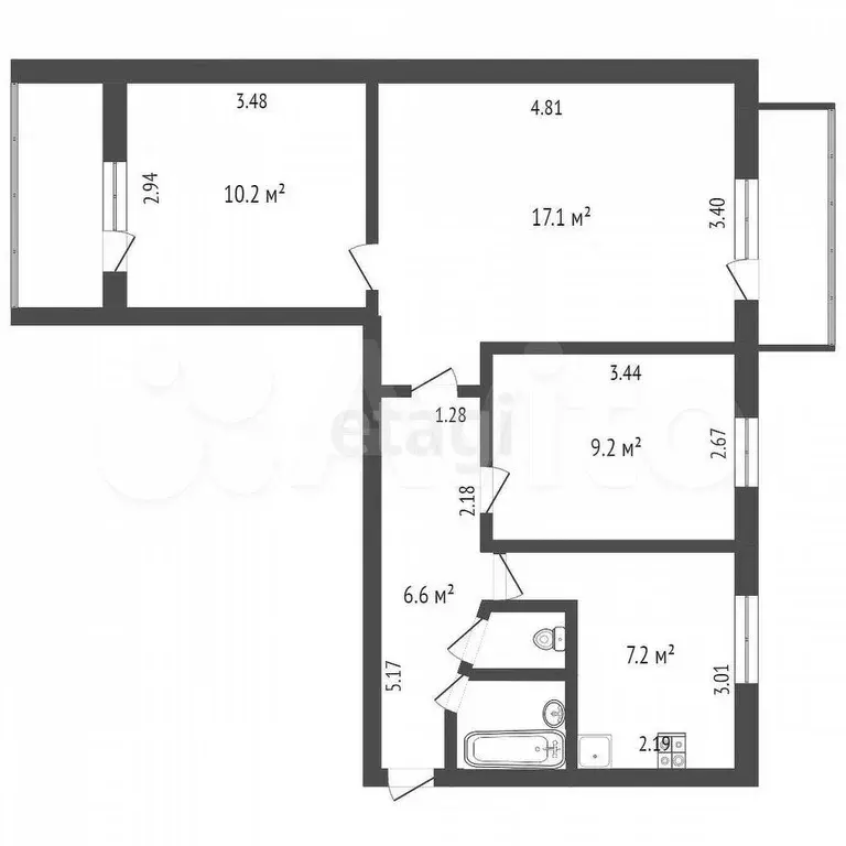 3-к. квартира, 60 м, 8/9 эт. - Фото 0