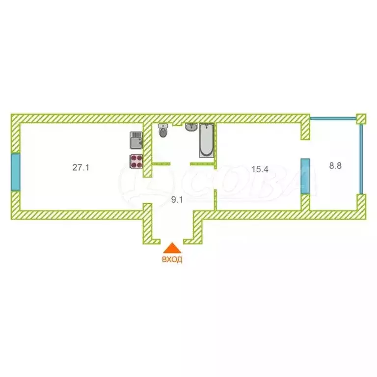 1-комнатная квартира: Тюмень, улица Циолковского, 9к1 (50.7 м) - Фото 2