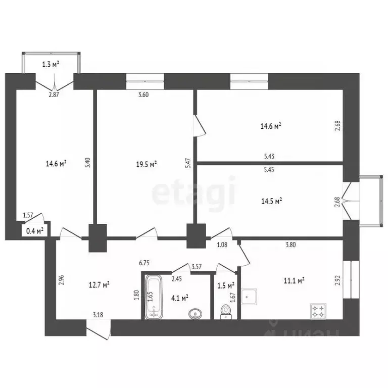 4-к кв. Башкортостан, Стерлитамак ул. Мира, 62 (93.0 м) - Фото 2