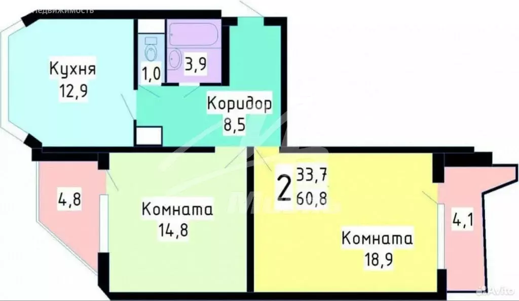 2-комнатная квартира: Подольск, Профсоюзная улица, 4 (62.4 м) - Фото 2
