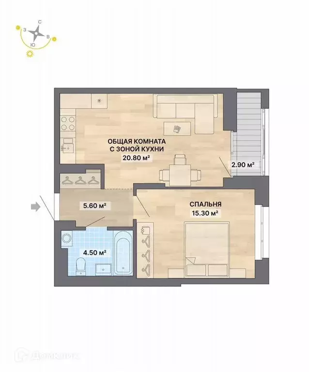 Продаётся 1-к квартира, 49.1 м - Фото 1