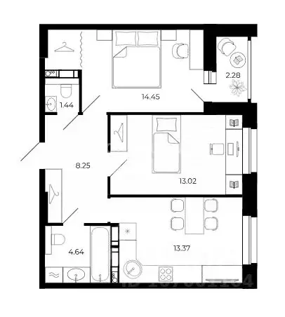 2-к кв. Липецкая область, Липецк ул. Буденного, 4 (54.83 м) - Фото 2