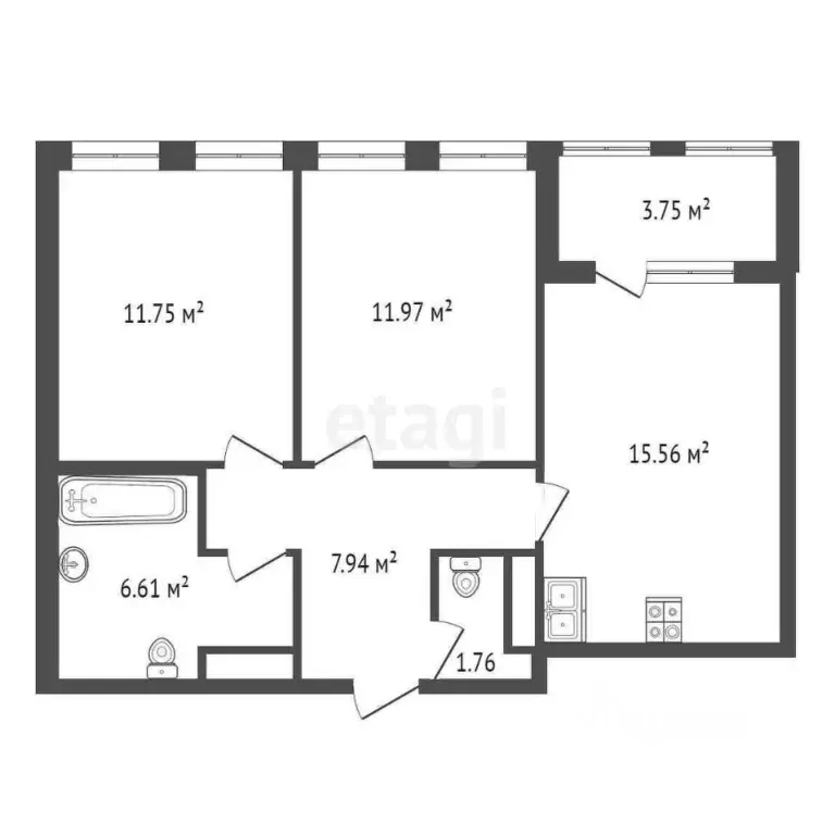 2-к кв. Санкт-Петербург ул. Челюскина, 2 (59.6 м) - Фото 1