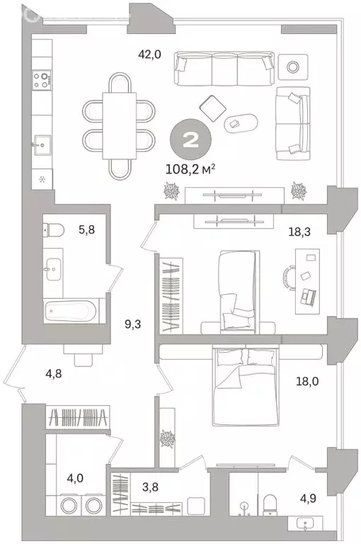 2-комнатная квартира: Екатеринбург, улица Гоголя, 21 (108.18 м) - Фото 2