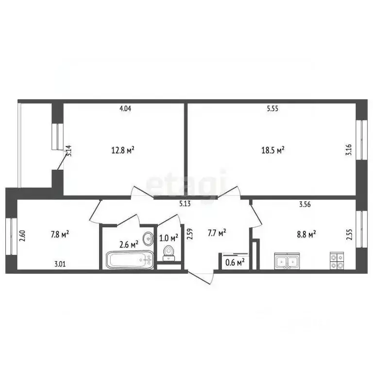 3-к кв. Архангельская область, Котлас ул. Кузнецова, 14В (59.8 м) - Фото 2