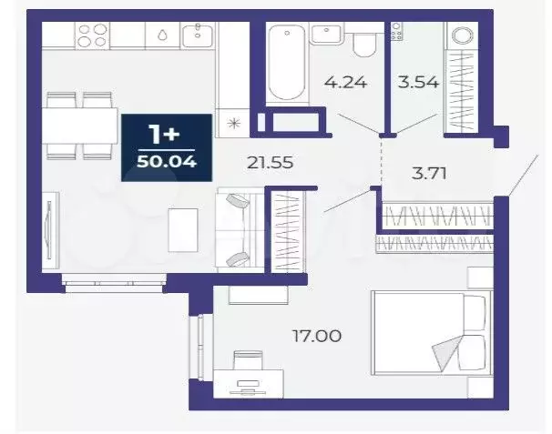 1-к. квартира, 50 м, 1/22 эт. - Фото 1