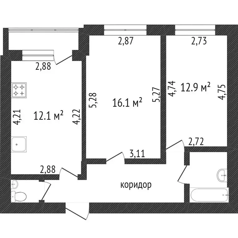 2-комнатная квартира: Белгород, Парковая улица, 5 (56.9 м) - Фото 1
