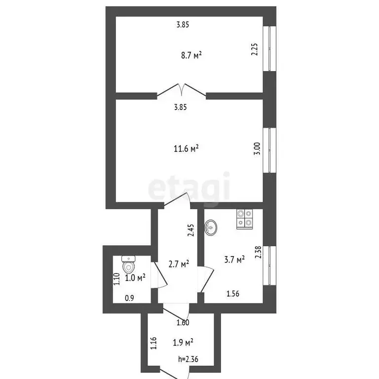 2-комнатная квартира: Севастополь, Эскадренная улица, 3 (29.6 м) - Фото 1