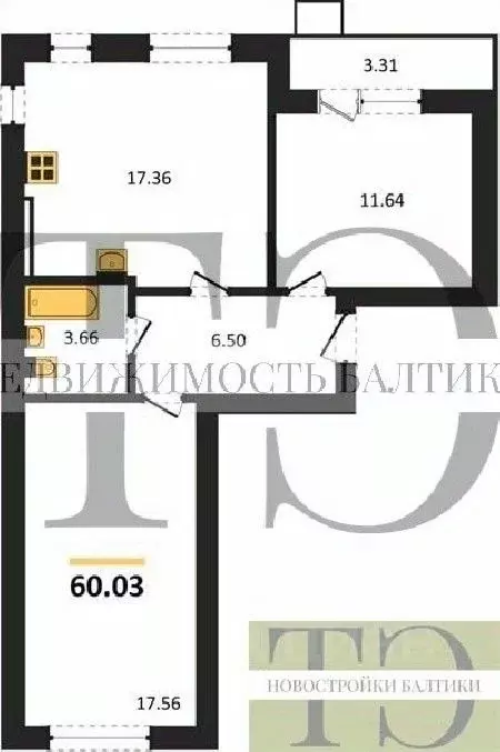 2-к кв. Калининградская область, Зеленоградский муниципальный округ, ... - Фото 1