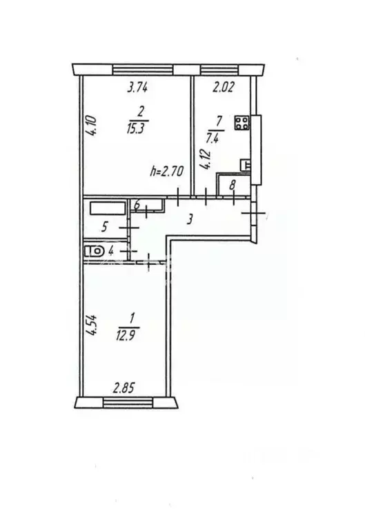 2-к кв. Мурманская область, Североморск ул. Колышкина, 12 (46.4 м) - Фото 2