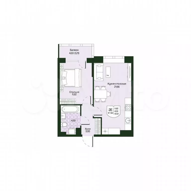 1-к. квартира, 43,1 м, 4/4 эт. - Фото 0