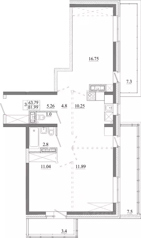 3-к кв. Иркутская область, Иркутск Ново-Ленино мкр,  (81.99 м) - Фото 0