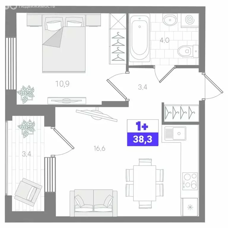 1-комнатная квартира: Тюмень, микрорайон ДОК (38.3 м) - Фото 0