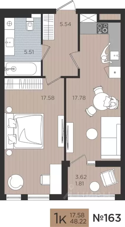 1-к кв. Калининградская область, Калининград Мой Город жилой комплекс ... - Фото 1
