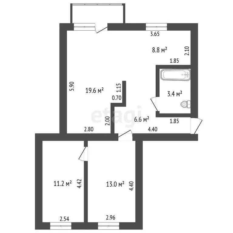 3-комнатная квартира: село Стрехнино, улица Стаханова, 14 (62.6 м) - Фото 1