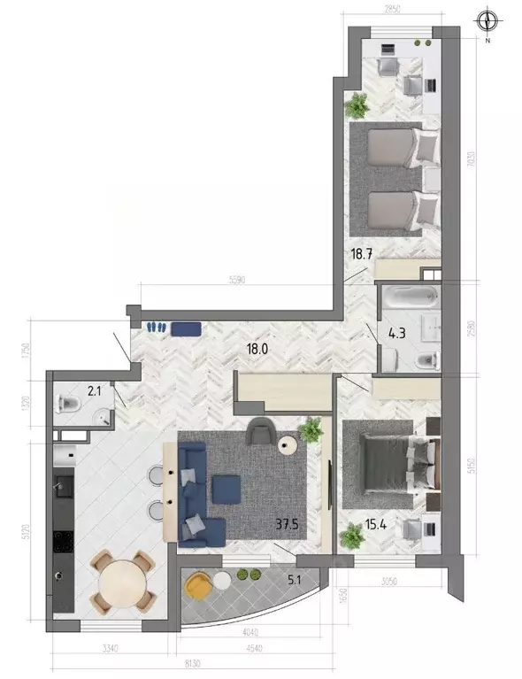 3-к кв. Воронежская область, Воронеж ул. Федора Тютчева, 93/4 (97.8 м) - Фото 1