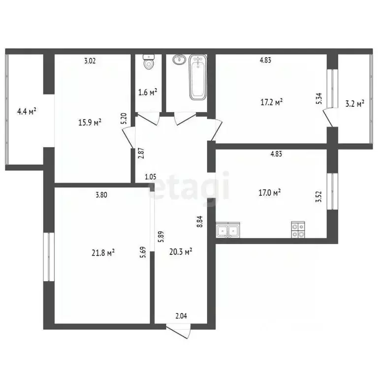 3-к кв. Башкортостан, Стерлитамак 23 Мая ул., 24 (87.2 м) - Фото 1