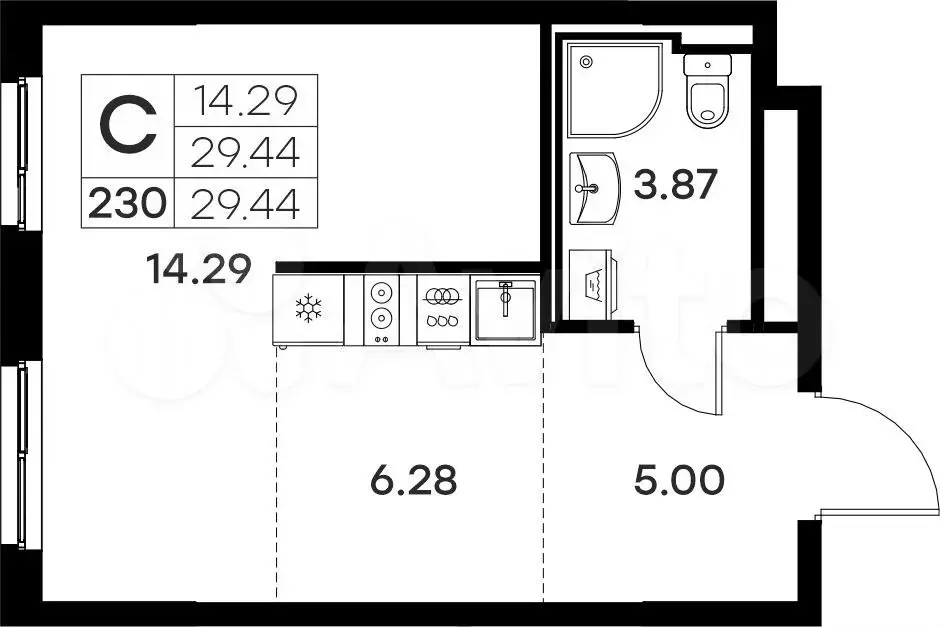 Квартира-студия, 29,4 м, 4/17 эт. - Фото 0