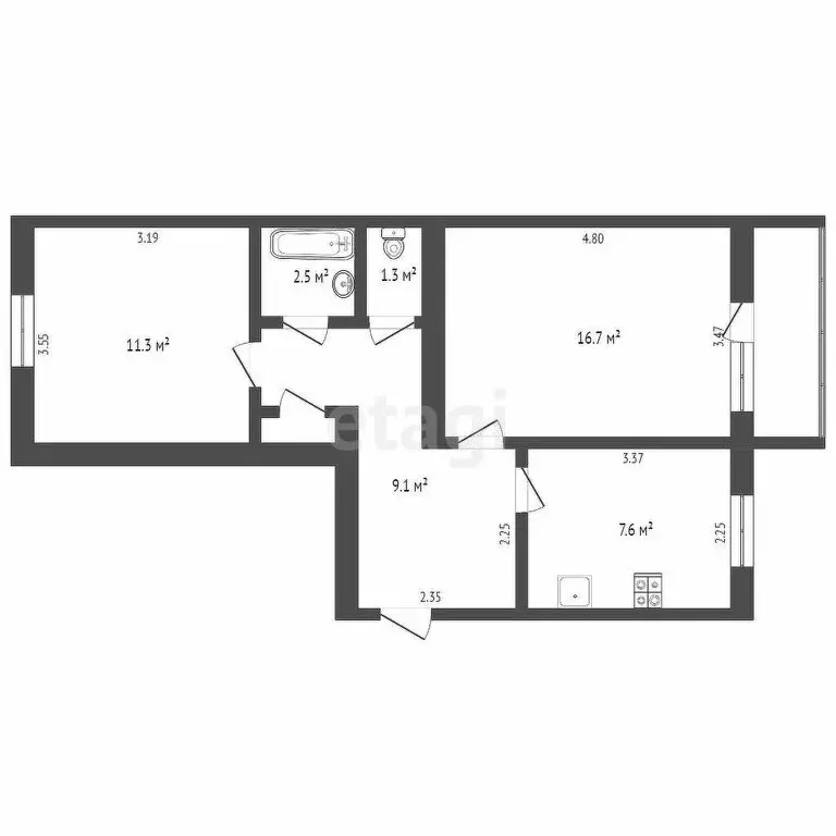2-комнатная квартира: Ялуторовск, улица Свободы, 185 (49.5 м) - Фото 1