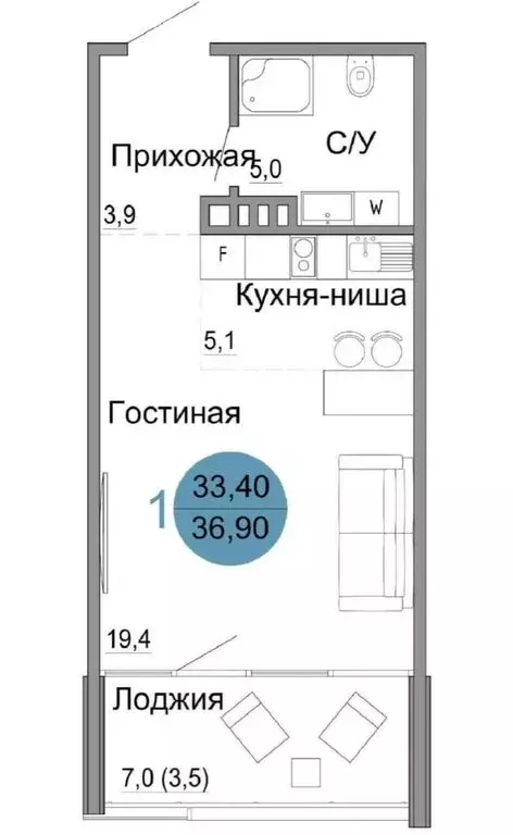 1-комнатная квартира: Керчь, жилой комплекс Белый город (36.9 м) - Фото 0