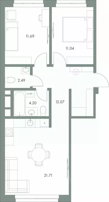 2-к кв. Ханты-Мансийский АО, Сургут ул. Крылова (63.2 м) - Фото 0