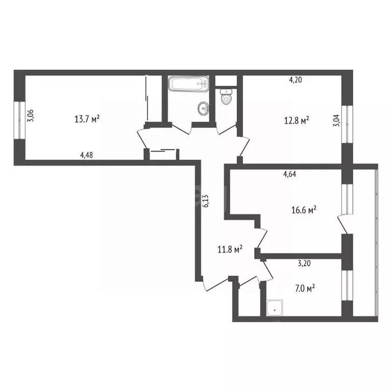 3-к кв. Амурская область, Благовещенск Институтская ул., 3/1 (67.7 м) - Фото 1