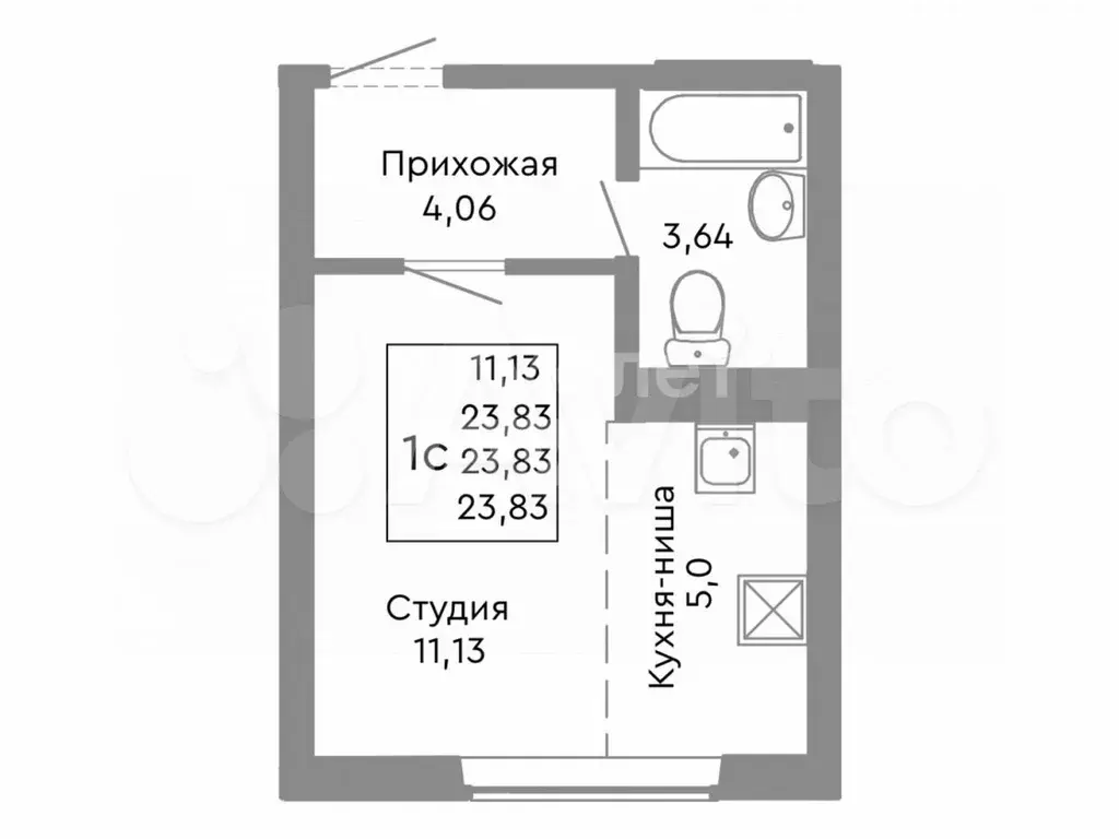Квартира-студия, 23,8 м, 2/10 эт. - Фото 0