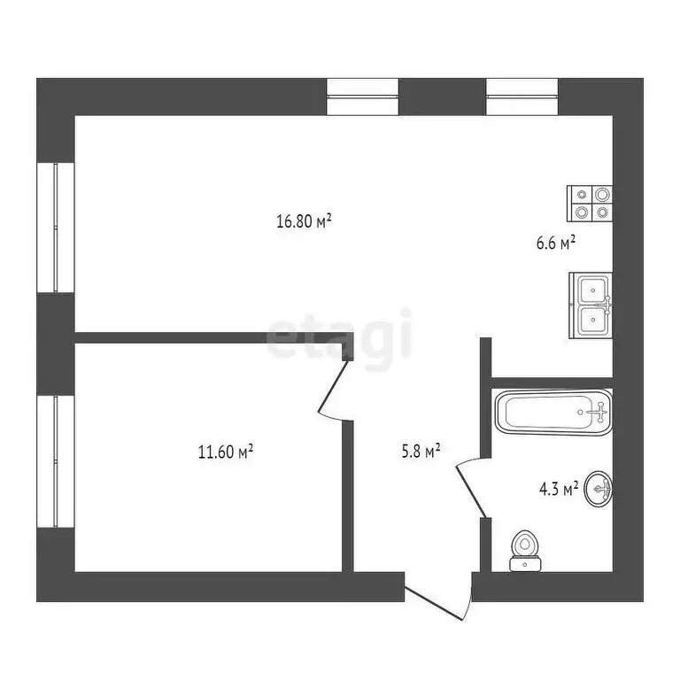 1-комнатная квартира: Тюмень, Новгородская улица, 22 (45.4 м) - Фото 1