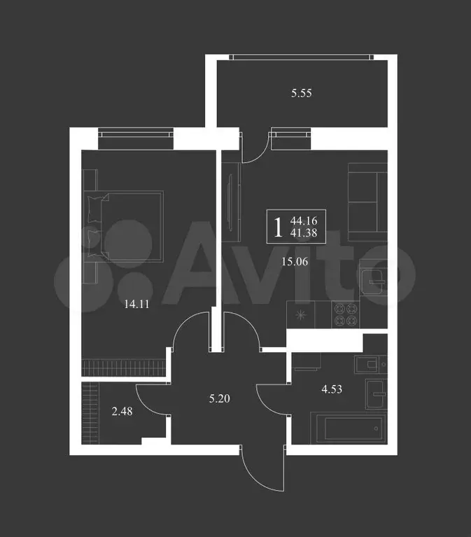 1-к. квартира, 44,2 м, 17/17 эт. - Фото 1