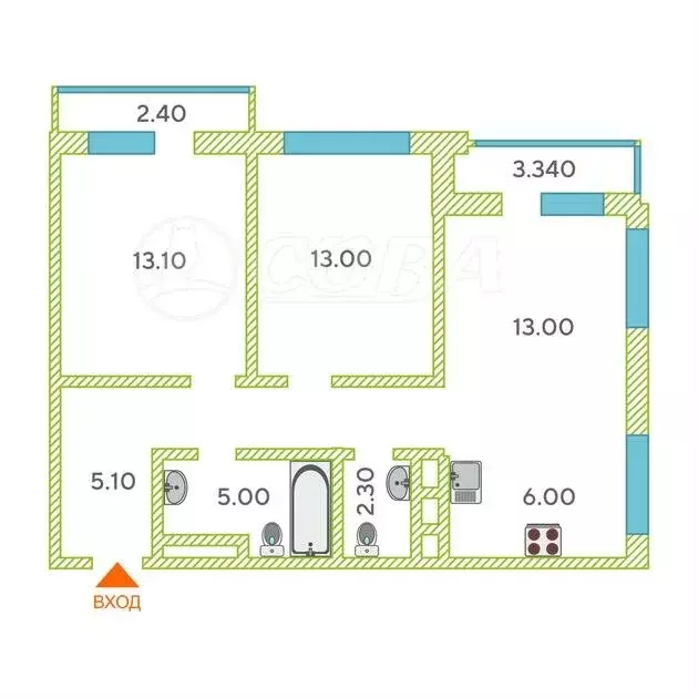 2-комнатная квартира: Тюмень, улица Молодогвардейцев, 5к1 (62.4 м) - Фото 1