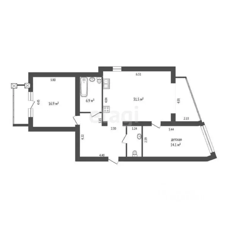 3-к кв. Тюменская область, Тюмень ул. Малыгина, 49к2 (97.3 м) - Фото 1