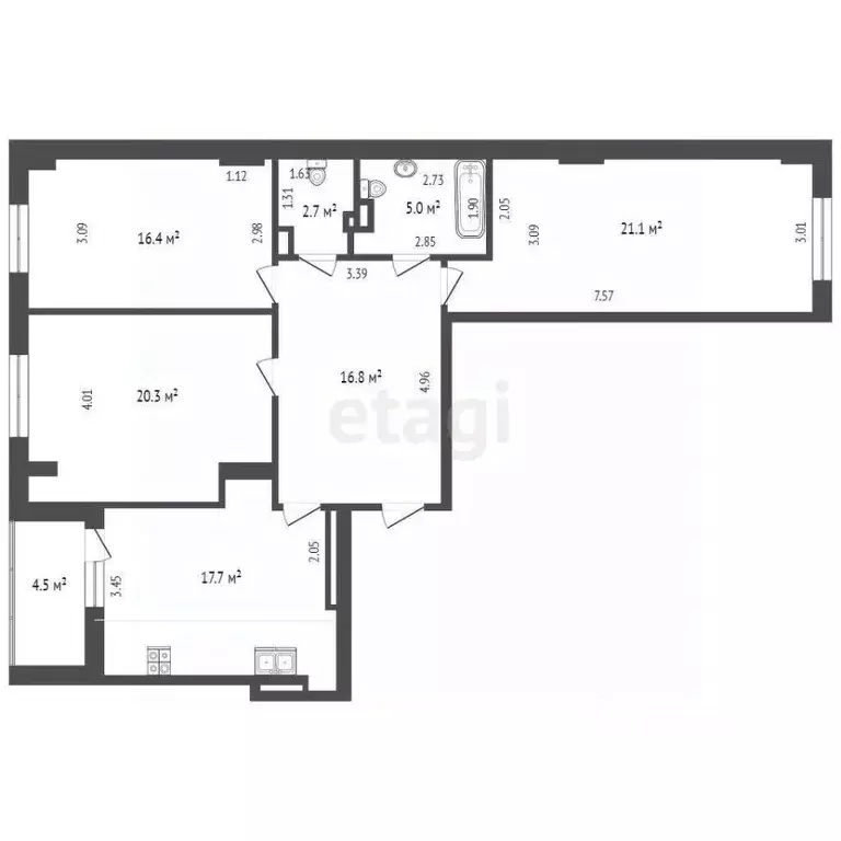 3-к кв. Ростовская область, Ростов-на-Дону ул. Матросова, 35 (105.0 м) - Фото 1