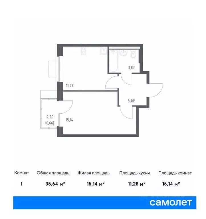 1-к кв. москва подольские кварталы жилой комплекс, к3 (35.64 м) - Фото 0