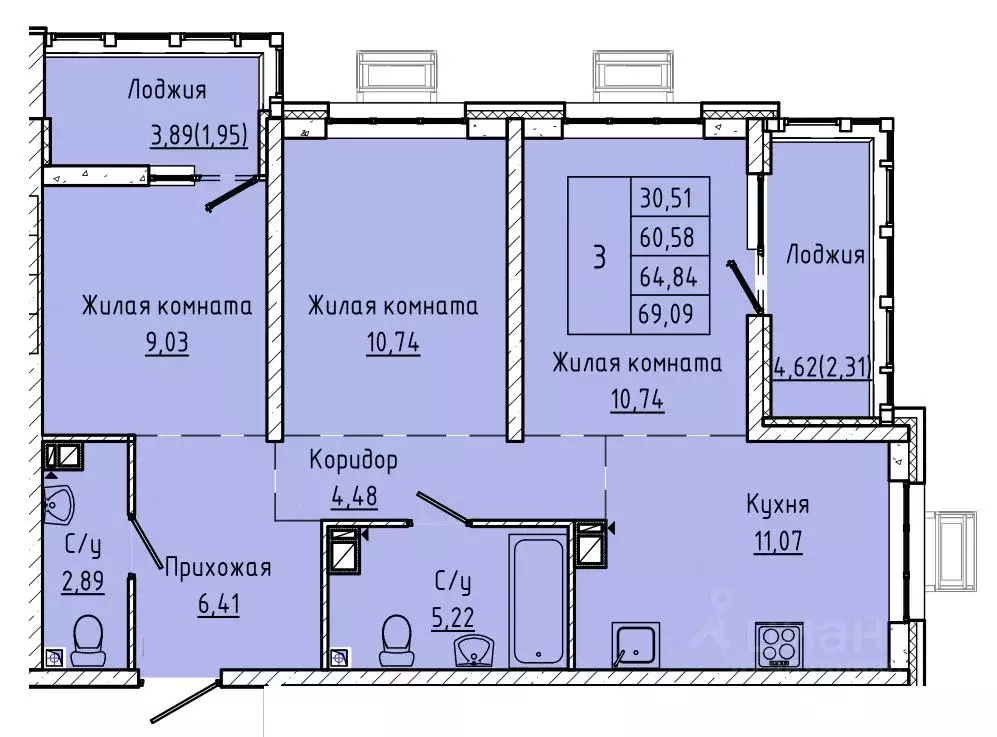 3-к кв. Ростовская область, Ростов-на-Дону ул. Текучева, 370/3 (64.84 ... - Фото 0