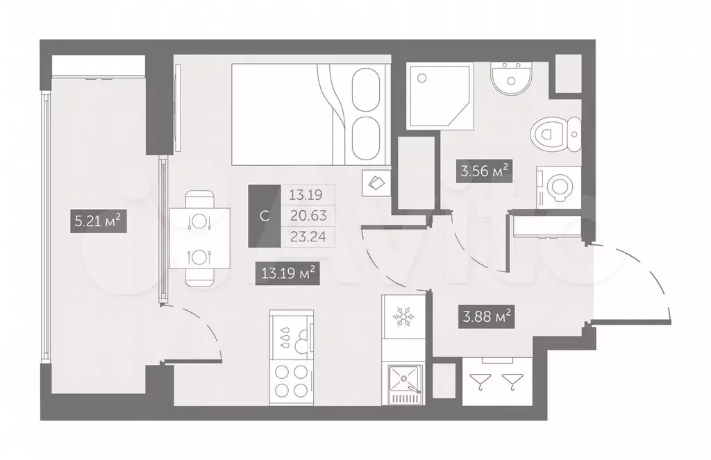 Квартира-студия, 23,2 м, 7/10 эт. - Фото 0