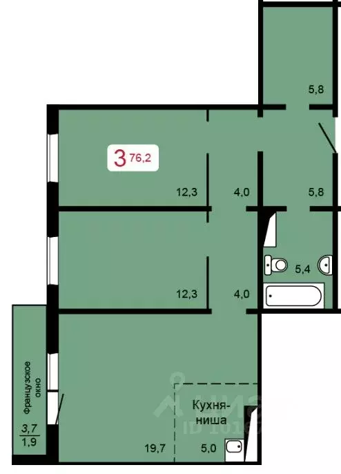 3-к кв. Красноярский край, Красноярск Аральская ул., 47 (77.0 м) - Фото 1