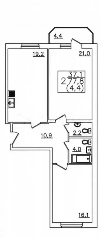 2-к. квартира, 77 м, 8/12 эт. - Фото 0